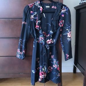 Reformation long sleeve floral wrap mini dress, size XS